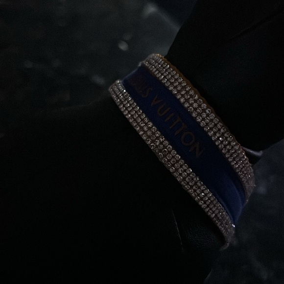 Handmade Dog Necklace golden color hardware,rhinestones designer LV ribbon. - Picture 3 of 5